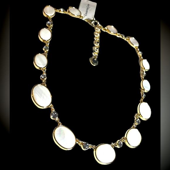 NEW Charter Club Station NECKLACE  17" Gold Crystal Stone & Shell Oval Circles - Picture 5 of 7